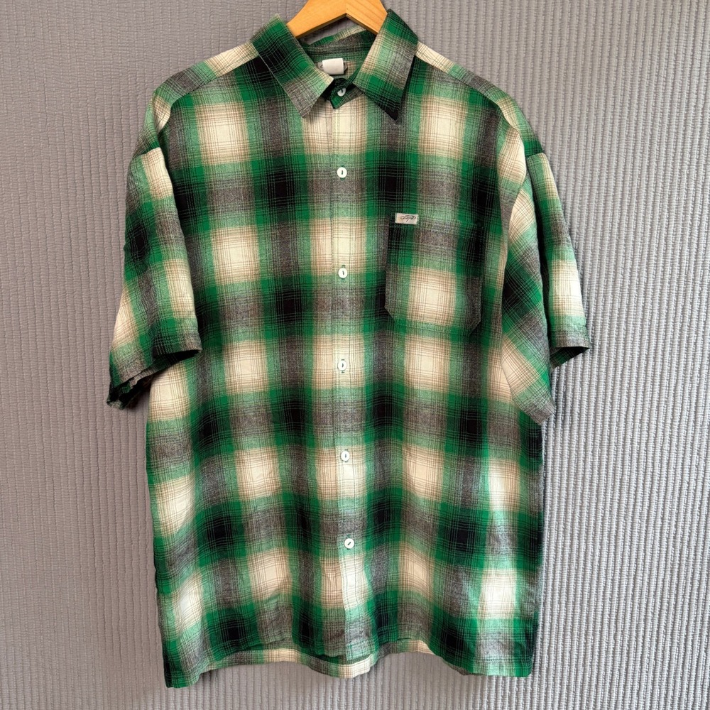 Green Ombre Shadow‎ Plaid CalTop Button Down 1X  2000 S/S Retro Casual